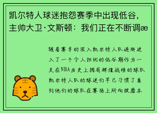 凯尔特人球迷抱怨赛季中出现低谷，主帅大卫·文斯顿：我们正在不断调整挑战自我